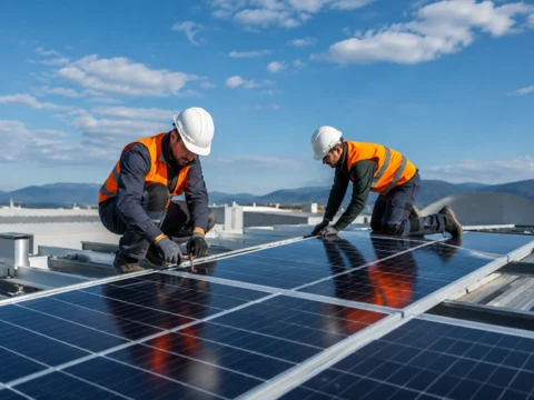Montaje de paneles fotovoltaicos sobre cubierta industrial